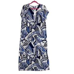 Chico’s Travelers Geometric print cap sleeve slinky Maxi dress size 2 US 12-14